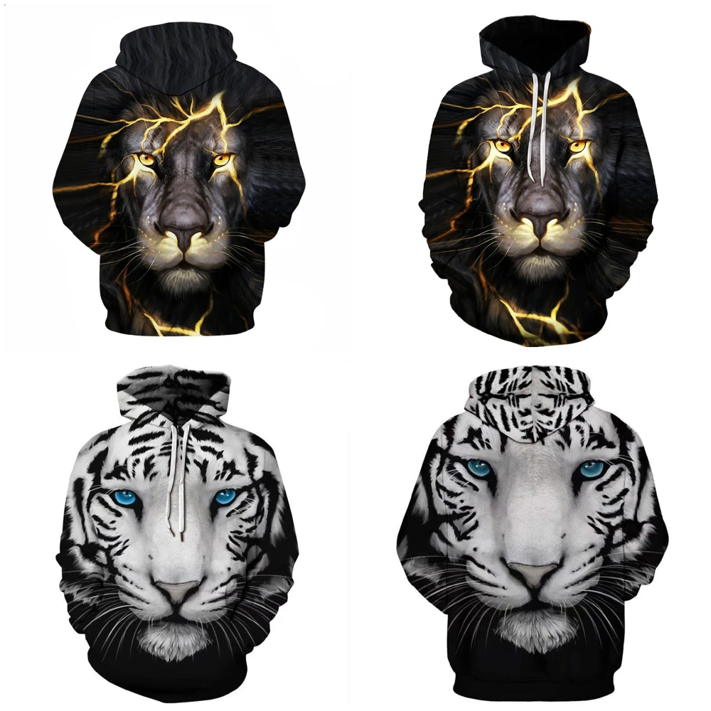 Осенне-зимние модные стильные 3D толстовки для мужчин/женщин с капюшоном и капюшоном с принтом волка тигра лисы плюс размер 5XL