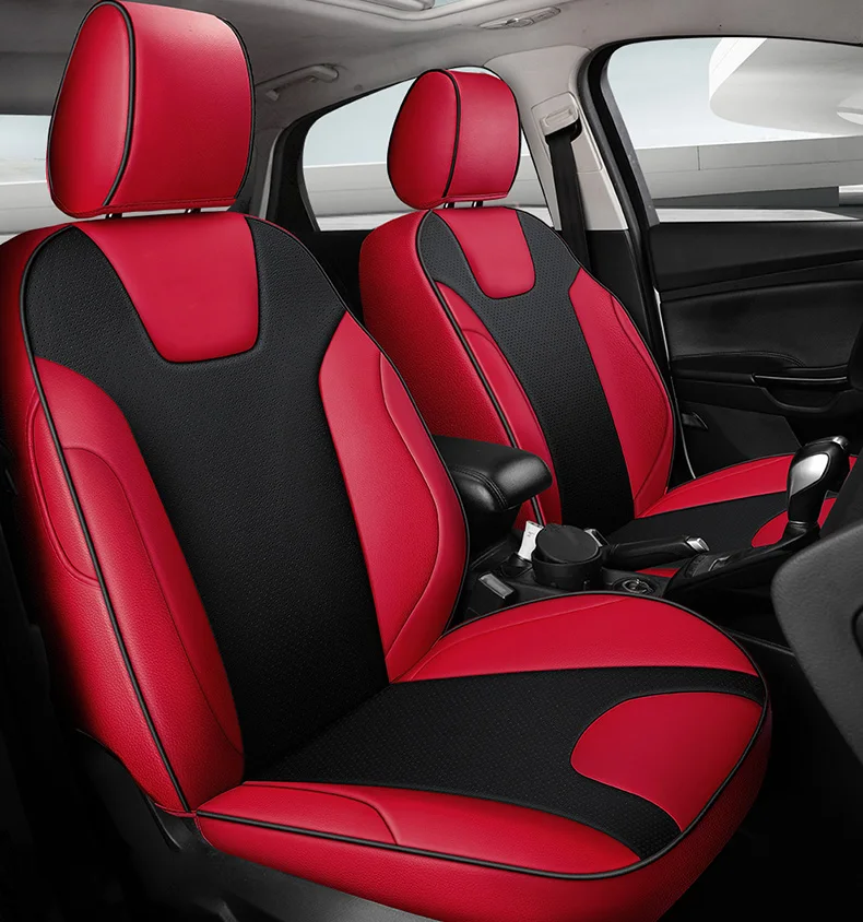 Чехлы для автомобильных сидений кожаные для Ford Edge Focus авто товары автокресла внимание бежевый черный красный аксессуары наклейка на автомобиль - Название цвета: BLACK RED