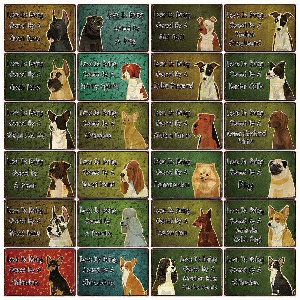 

[ Kelly66 ] Pets Dog Pit Bull BullDog Chihuahua Boxer Metal Sign Tin Poster Home Decor Bar Wall Art Painting 20*30 CM Size Dy96