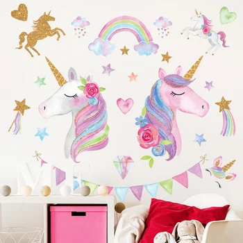 

Cartoon Wall Sticker Pink Unicorn for Princess Kid's Room Decoration Removable Wallpaper Self-adhesive PVC Vinyl Posters