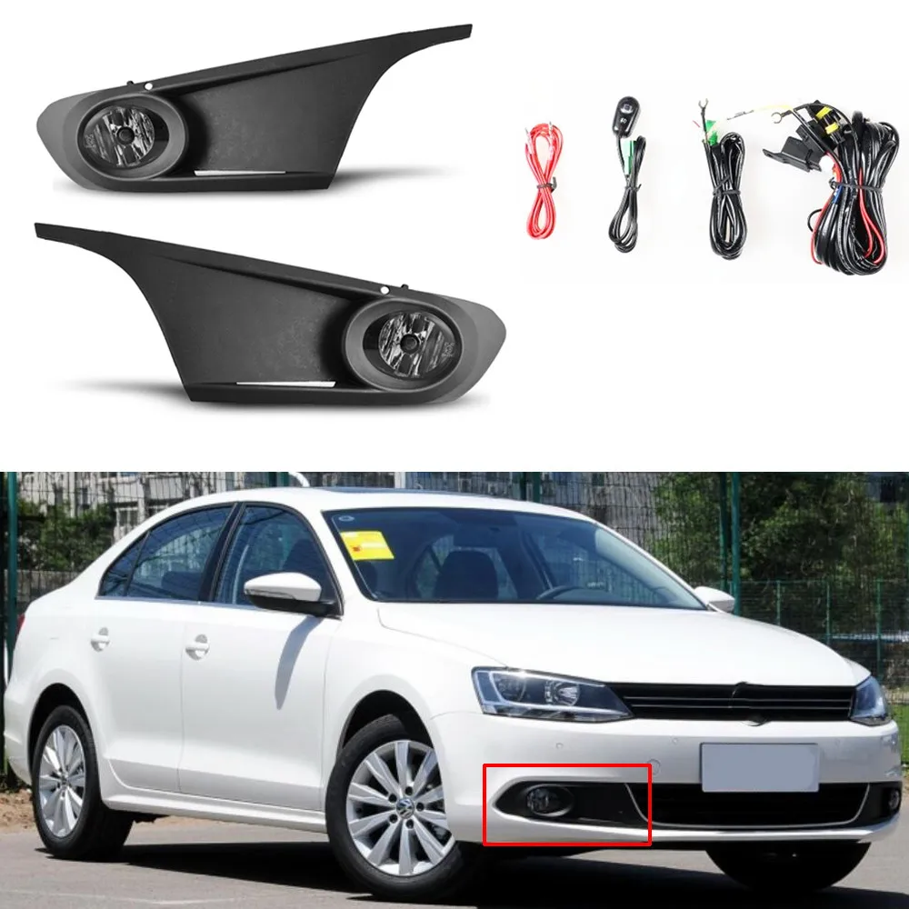 1Pair 12V Car Front Bumper Fog Lights Lamp Grilles Harness for VW Jetta 6 MK6 2011 2012 2013 2014 Driving Foglight Cover | Автомобили и