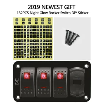 

4 Gang Toggle Rocker Switch Panel With USB For Car Boat Marine RV Truck Red LED Equipped With Night Glow