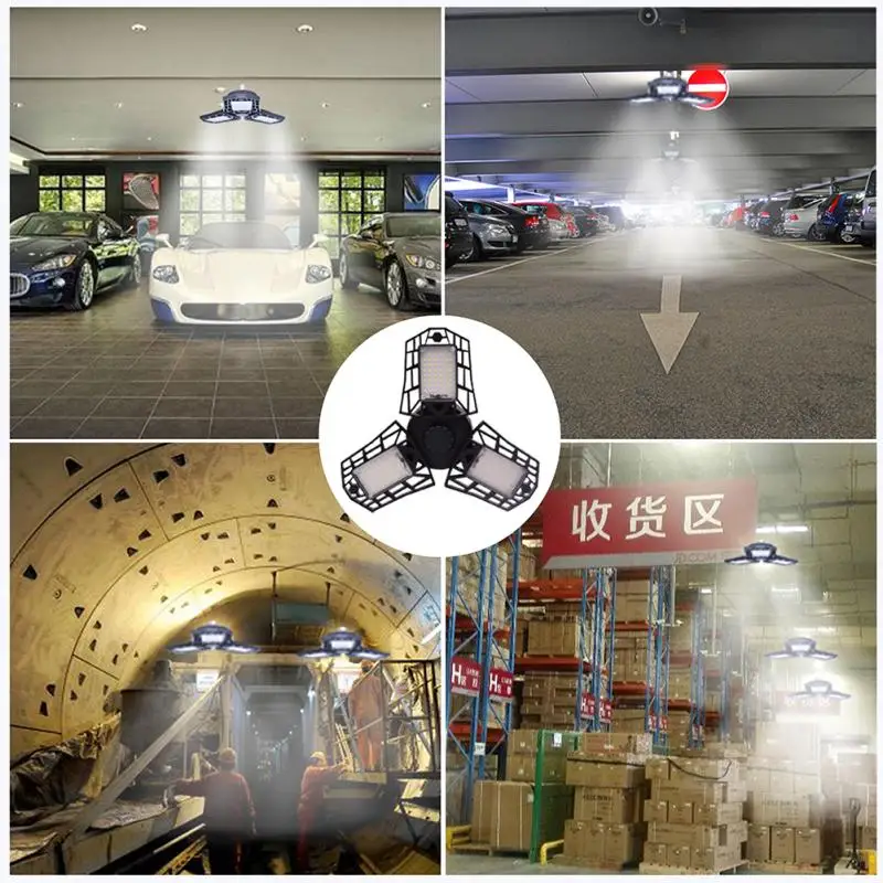 Ultra bright 60W 144LED Garage Lamp Waterproof IP65 AC85-265V E27 base Industrial Lighting Warehouses Deformable Ceiling Light