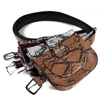 

38# Fanny Pack Fashion Serpentine Waist Bag Women Pu Leather Waist Pack Vintage Belt Bags Phone Pocket Small Women's Bag