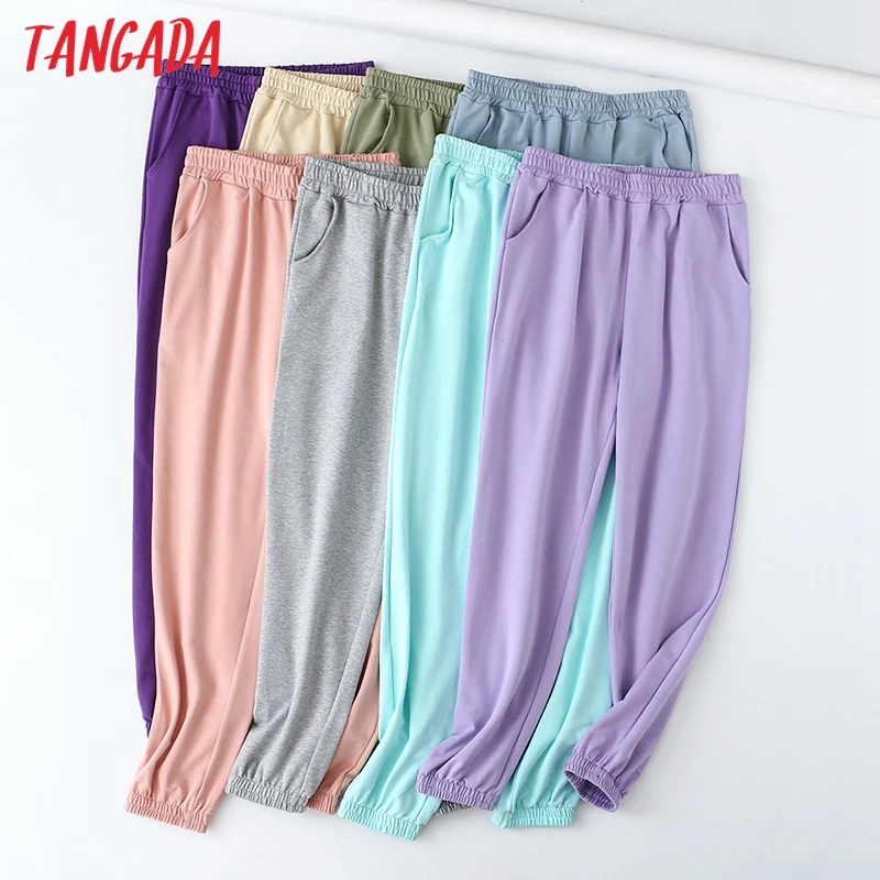 Tangada 2020 woman cotton pants women cargo high waist pants loose trousers joggers female sweatpants streetwear 6L2