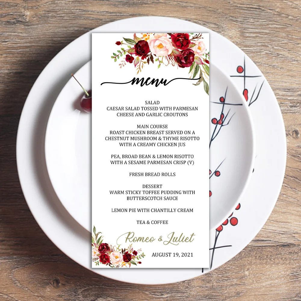 Delicate Wedding Menu Blush Floral Menu Cards Baptism Menu Blush Pink Floral Wedding Shower