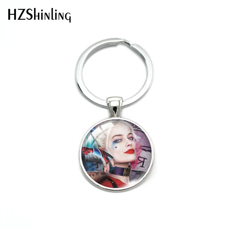 5 HZSHINLING Новая мода отряд самоубийц Харли Куинн петтерн брелок для ключей круглой формы стеклянные Кулоны Подвески Брелок - Цвет: 5