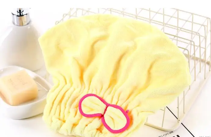 Yellow 200 шт./лот микрофибра шапочка для душа быстросохнущие купальные обернутые полотенца для ванной шапки шапка для быстрой сушки волос аксессуары для ванной - Цвет: Yellow