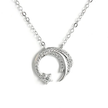 

Moon Star Sliver Color Meteor Garden Slip Falling Meteor Micro-Inlaid Clavicle Chain Temperament Female Necklaces