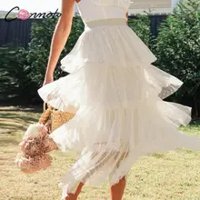 Conmoto, Женская милая сетчатая юбка-пачка, модная юбка в горошек, эластичная резинка на талии, многослойная юбка-пачка, женская розовая многослойная фатиновая плиссированная юбка