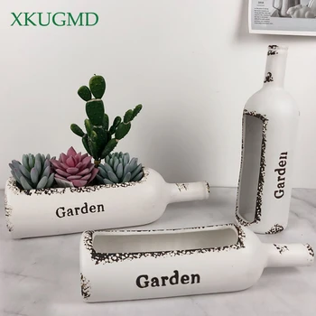 

Wine Bottle Ceramic Flower Pot Retro Crafts Hand Drawn English Alphabet Home Storage Container Desktop Decoration Decor