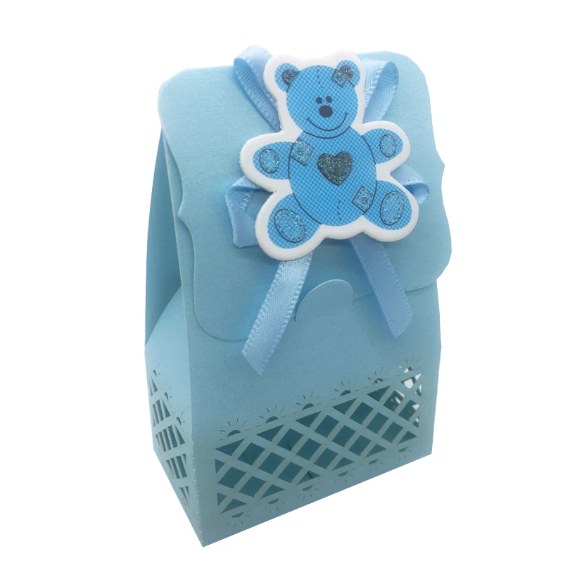 blue bear 12 шт мальчик девочка бумага крещение ребенок душ Конфеты Подарочная коробка украшения ребенок сувениры Упаковка подарочные пакеты день рождения принадлежности - Цвет: blue bear