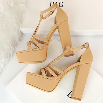 

2020 Women 13cm High Heels Sandals Wedding Bridal 4cm Platform Heels Gladiator Sandles Fetish Elegant Stripper T Strap Shoes