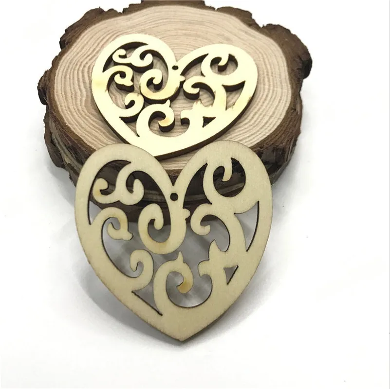 

50PCS Lovely Heart Pattern Wooden Scrapbooking Painting Collection Craft Handmade DIY Accessory Home Decoration Wood Slice