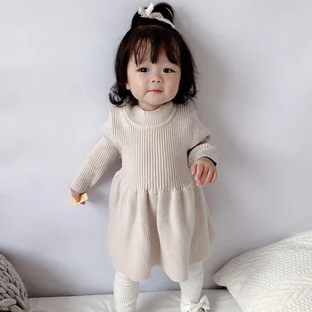 

Baby Girls Knitted Dress Autumn Winter Clothes Long Sleeved Lotus Leaf Kids Toddler Baby Dress Princess Cotton Warm Dresses