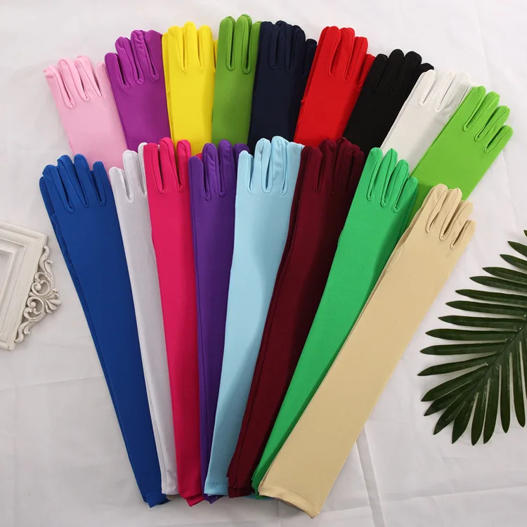 

Mingli Tengda Elegant Purple Green Blue Yellow Bride Party Gloves For Wedding Prom Fashion Stretch Satin Opera Women Pink Gloves
