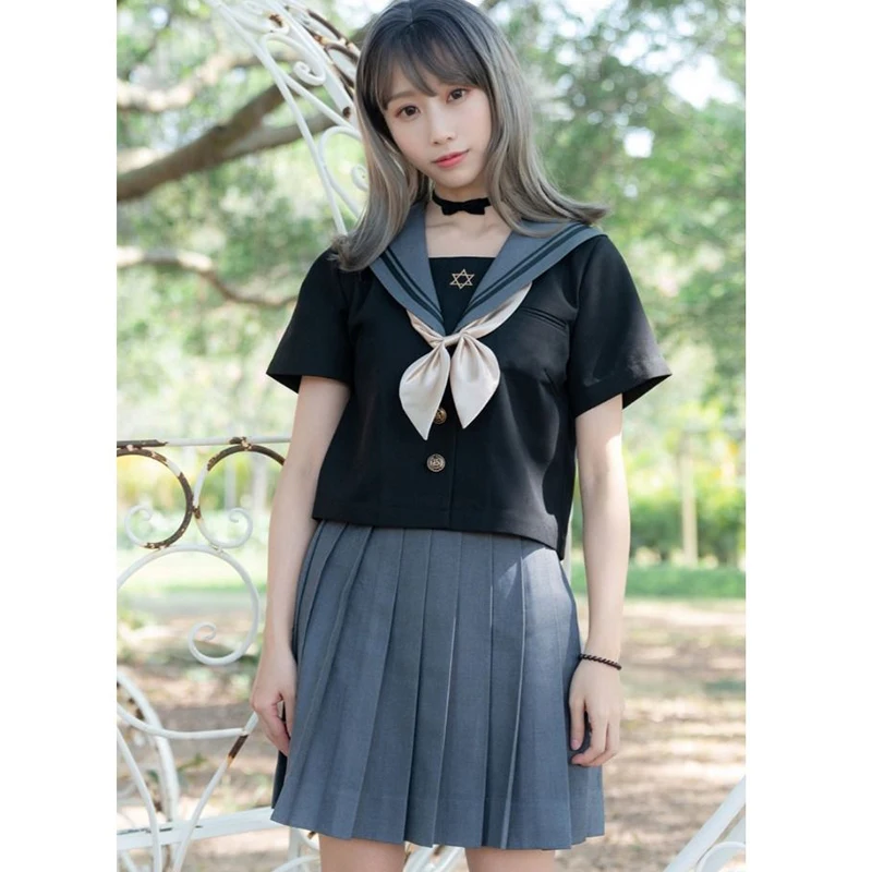 

School girl Uniform Pleated Skirt Tops Sets Japan Class Navy Sailor Uniforms Students Clothes Girls Anime COS Sailor Navy Skirts