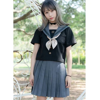 

School girl Uniform Pleated Skirt Tops Sets Japan Class Navy Sailor Uniforms Students Clothes Girls Anime COS Sailor Navy Skirts
