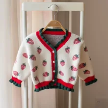 Детский осенне-зимний свитер кардиган свитер с принтом клубника пальто