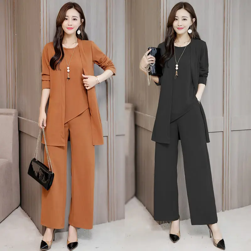 Women Tracksuit Long Sleeve Cardigan And Sleeveless Pullover Tops And Wide Leg Pants Suit Women's Sets Knitted 3 Pieces Set