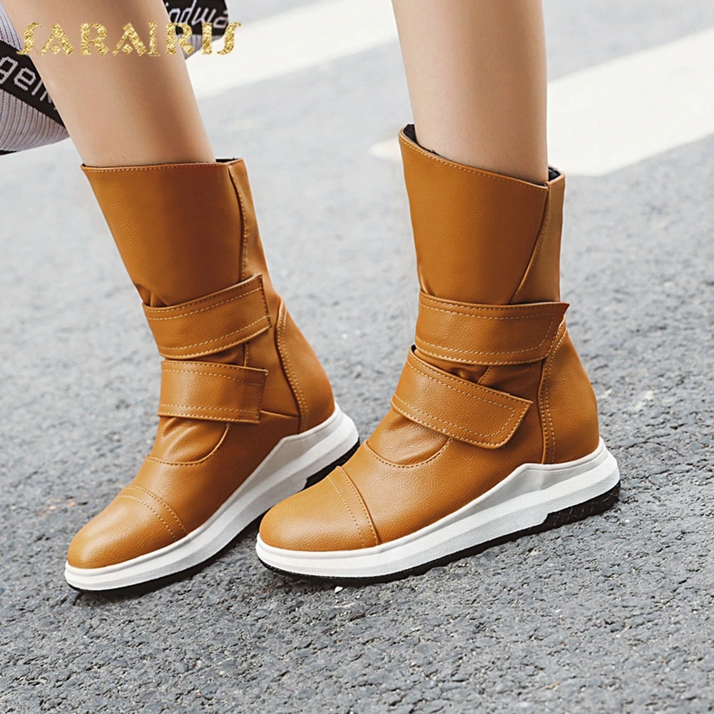 

Sarairis new fashion 2019 Big Size 43 hook&loop Mid Calf Boots Women Shoes Woman Comfortable Hot Sale Shoes Woman Boots