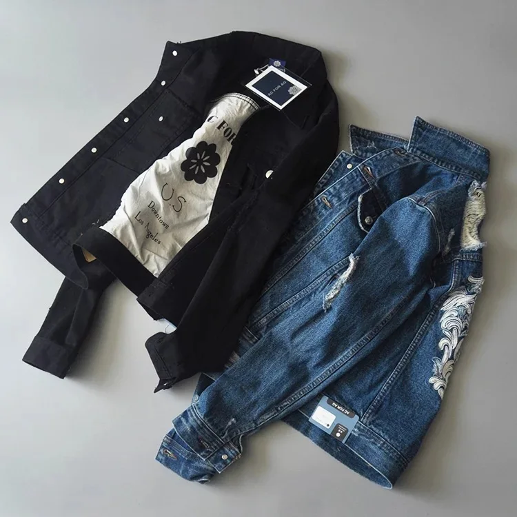 

Western Style WOMEN'S Dress Frayed Jacket Jeans Coat 2018 Autumn New Style Embroidered Versatile Handsome Students Cowboy Clothi