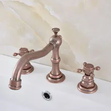 

Rome Red Antique Copper Brass Deck Mounted Dual Handles Widespread Bathroom 3 Holes Basin Faucet Mixer Water Taps msf630