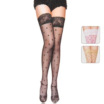 

Women's Classic Polka Dot Silk Stockings Stay Up Silicone Exquisite Lace Top Thigh-high Stockings .Ladies Vintage Female Hosiery