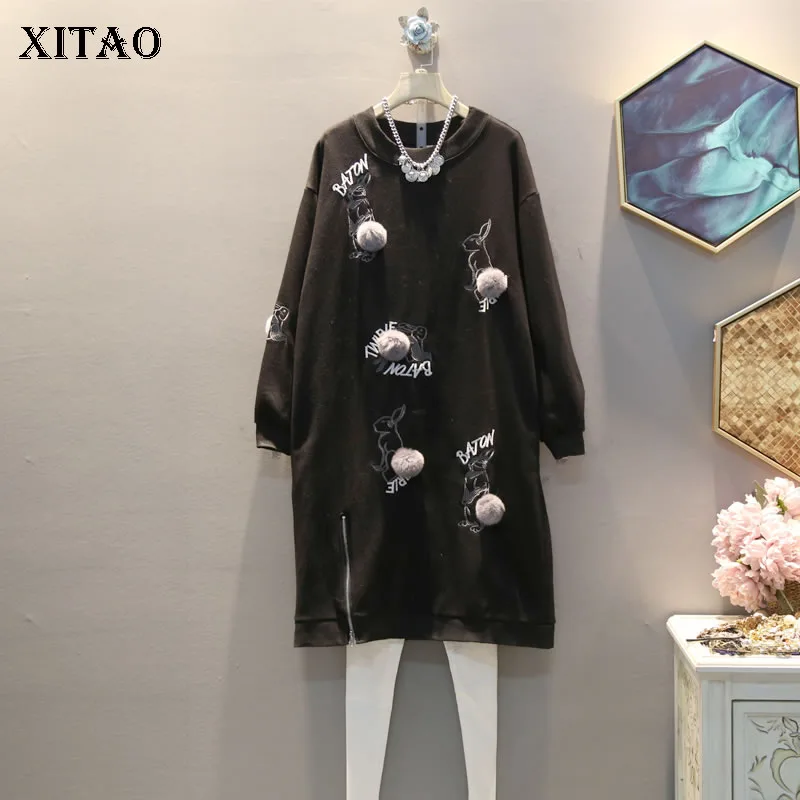 XITAO/платье с вышивкой и надписью Женский пуловер осень 2019 элегантное черное