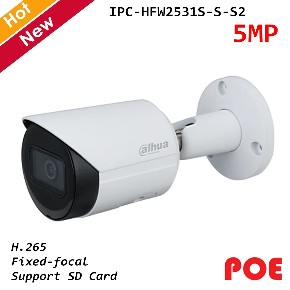 Новая Dahua Poe ip камера 5MP Lite IR с фиксированным фокусным расстоянием, сетевая ip камера H.265, поддержка sd карты IPC HFW2531S S S2|Камеры видеонаблюдения| - AliExpress