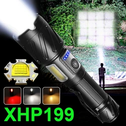 Lampes de poche à LED haute puissance Super lumineuses XHP199 torche à LED rechargeable USB XHP160 lampe de poche puissante 26650 lampe de poche tactique 
