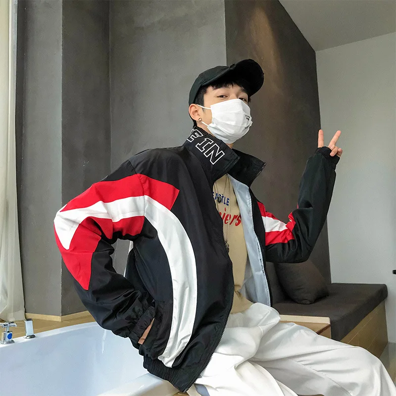 

Stand Collar Printed National Trends Coach Jacket Men's Hip Hop Hiphop Popular Brand Mixed Colors Western Style Street Coat Autu
