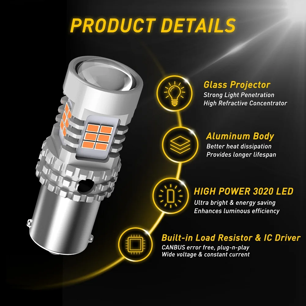 AUXITO-WY21W LED Canbus   ÷ ڹ ο T20 W21W 7440 1156 BA15S P21W BAU15S PY21W, LED   õ, 2 