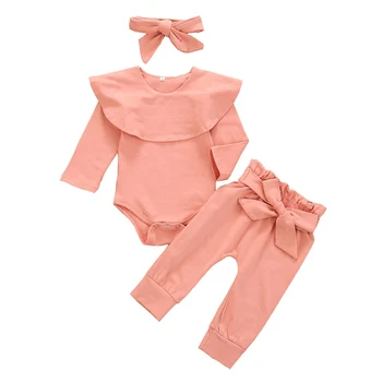 

2020 3Pcs Baby Girl Clothes Fashion Newborn Infant Set Cotton T-shirt Pants Headband Fall Toddler Outfits Girls Clothing Suit