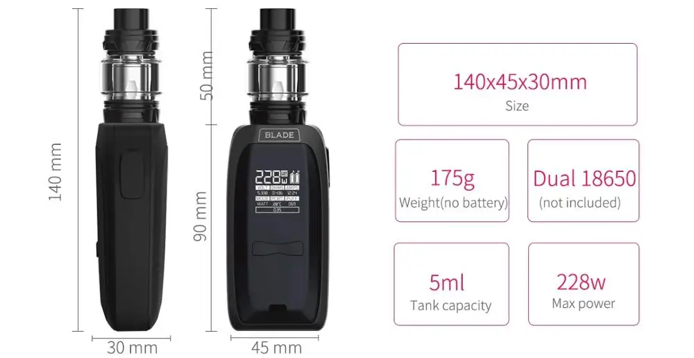 ATVS Blade 228W Vape Mod Kit Electronic Cigarette VW TC Box Mod 5ml Top-Fill SR-11 Atomizer Tank Vaper Vaporizer E Cigarettes