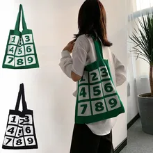 Модная женская вязаная сумка с короткими ручками, Сумка с номером, складная сумка для покупок, эко-сумки для шоппинга, bolsas eologicas reutilzables