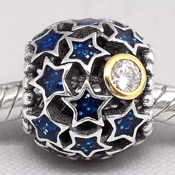 

Original Openwork Enamel Night Sky With Crystal Beads Fit 925 Sterling Silver Bead Charm Bracelet DIY Jewelry