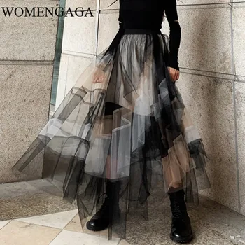 

Korea 2020 New Spring And Summer High Waist Mesh Multi-layer Ruffles Colorful A-line Long Halfbody Skirt Mesh Q009