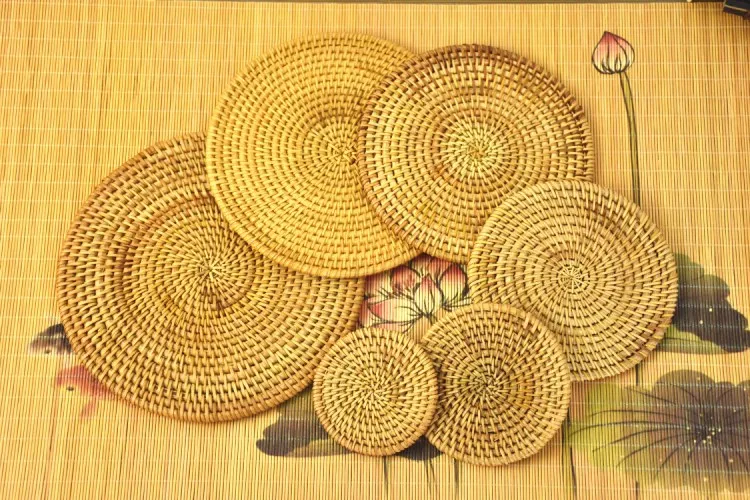 Ручной работы из ротанга Чай подстаканник коврик для чайника стол коврик тарелка Подставка под горячее Чай коврик подставки для столовых приборов столовых чаша