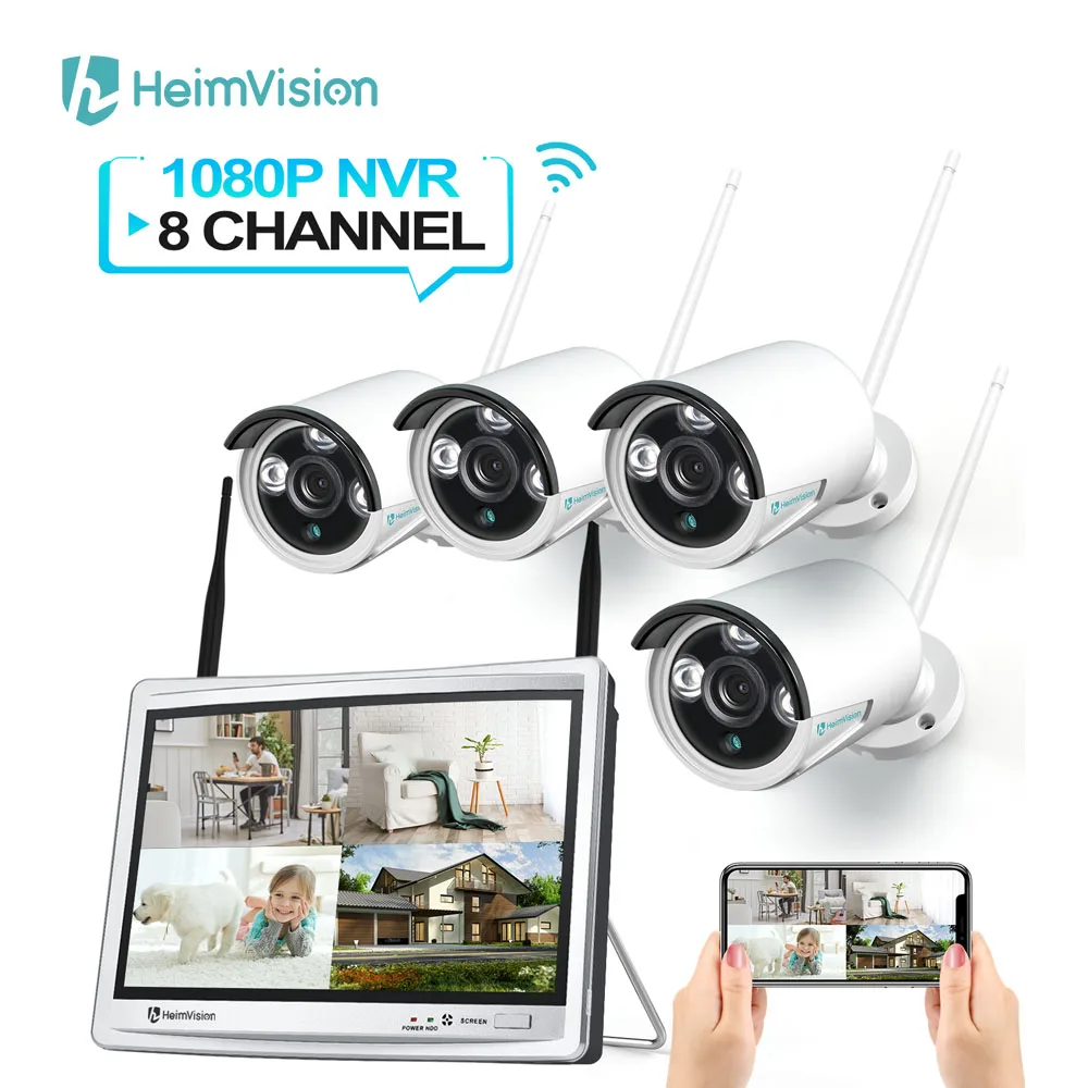 HeimVision HMB43MQ 1080P Wireless Security Camera System 12 inch LCD Monitor 8CH NVR 4Pcs Ip Camera Night Vision Motion Detect
