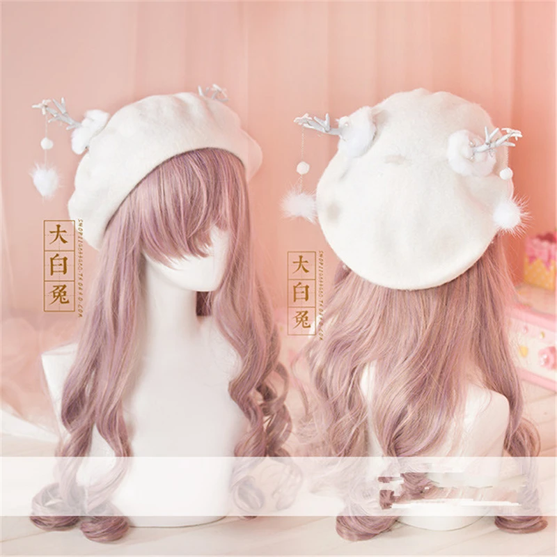 

Hand Made Lolita Cute Antlers Berets Hat Girl's Female Retro Casual Sweet Headwear H