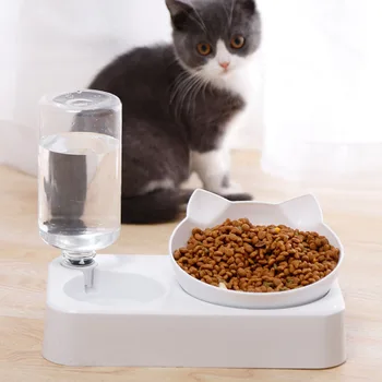 

Pet Bowl Automatic Feeder Dog Cat Food Bowl with Water Dispenser Double Bowl Drinking Raised Stand Dish Bowls for Pet Dog Cats P