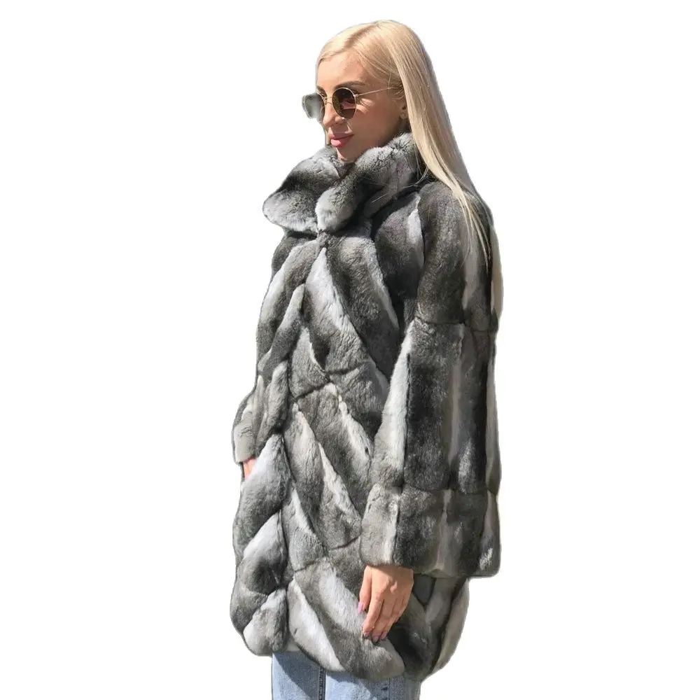 2021 New Real Rex Rabbit Fur Coat Lapel Collar Natural Women Fur Overcoats High Quality Whole Skin Rex Rabbit Fur Jacket Winter
