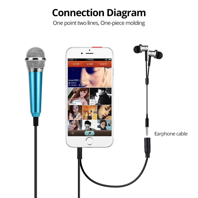 FONKEN-Mini micrófono portátil para teléfono móvil, 3,5mm, Android, Singer, Mikrofon, Metal