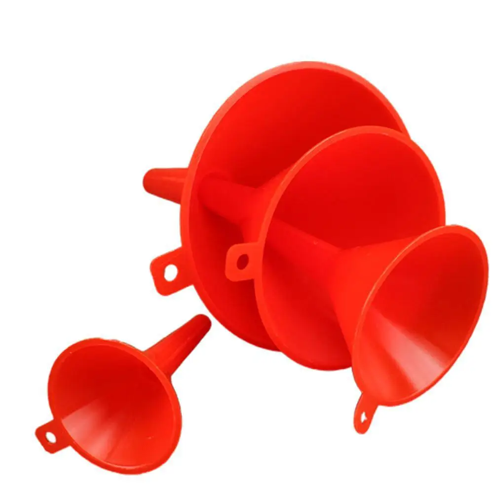 

4 PCS Red Plastic Multi-Purpose Anti-leakage Funnel Portable Fuel Oil Car Home Funnel