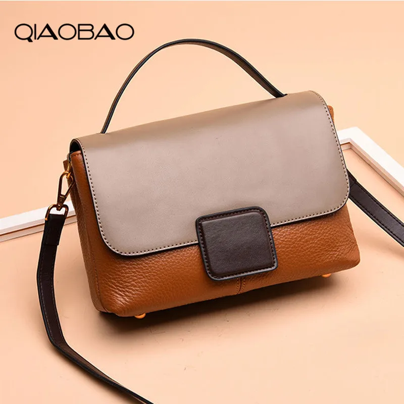 

QIAOBAO Women's Flap Bags First Layer Cowhide Leather Handbag Female Large Capacity Shoulder Messenger Bag