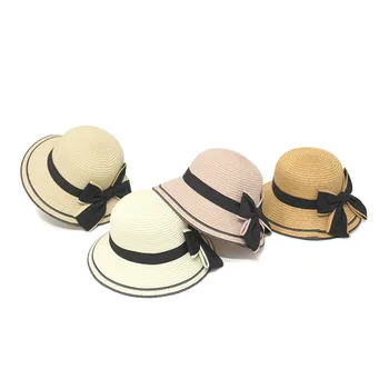 

New Style Straw Hat Women's Korean-style Fashion Bow Sun Hat Children Big Brim Sun-resistant Topee Parent and Child-Hat