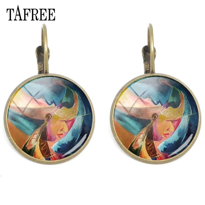 TAFREE, абстрактные женские серьги-клипсы с рисунком, модные бронзовые позолоченные серьги, круглый стеклянный кабошон, серьги-манжеты, ювелирное изделие, PT40