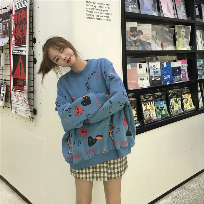 Женские кофты японский Harajuku Ulzzang с принтом граффити рукав летучая мышь Толстовка Женская Корейская Kawaii одежда для женщин