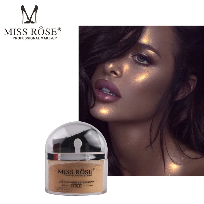 

HOT Miss rose face makeup 2 in 1 smooth loose powder with brush glitter gold eyeshadow contour palette highlighter powder MS028